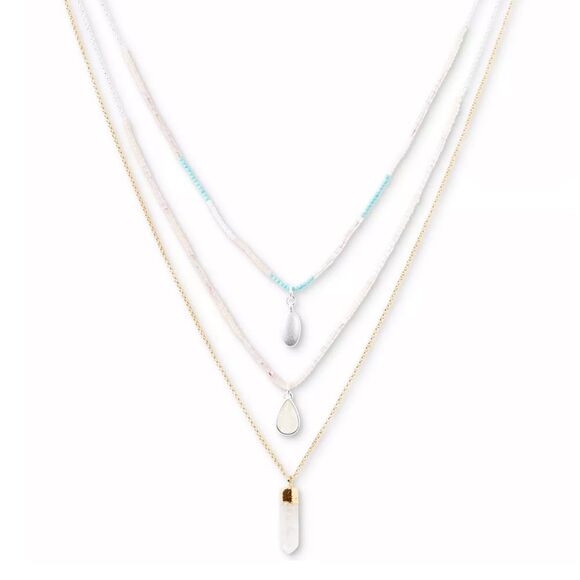 NWT LUCKY BRAND Two-Tone Beaded Layered Pendant Necklace, 16"+ 2" extender - Picture 2 of 6